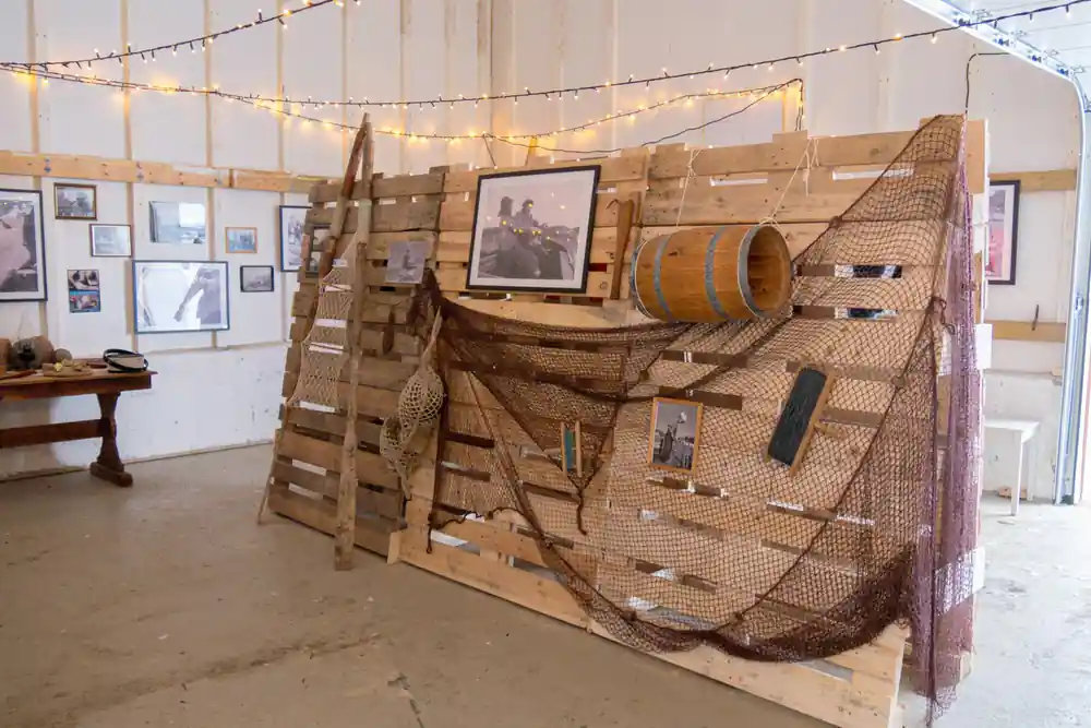 Exhibition interior with traditional fishing equipment display