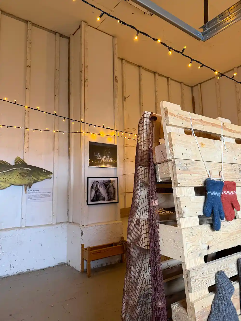 Interior museum or gallery space with fish specimen and displays